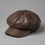 Classic Brown PU Leather Newsboy Cap