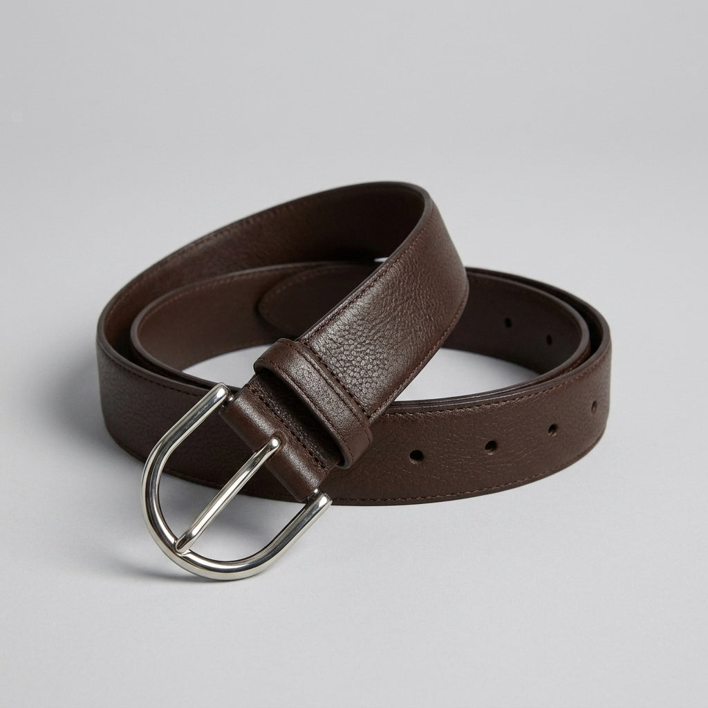 Classic Silver Oval Buckle Leather Belt