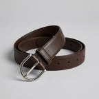 Classic Silver Oval Buckle Leather Belt