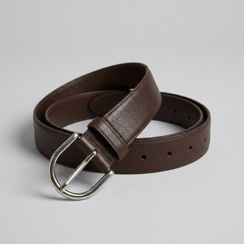Classic Silver Oval Buckle Leather Belt