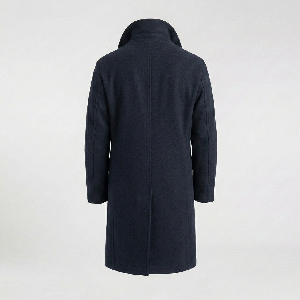Men’s Dark Blue Fleece Peacoat – Classic Double-Breasted Winter Coat