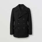 Men’s Black Fleece Peacoat – Classic Double-Breasted Winter Coat