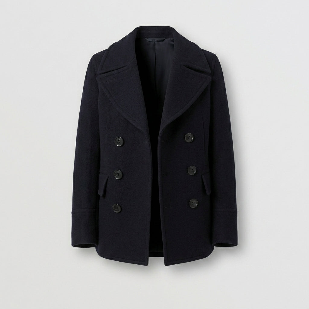 Men’s Dark Blue Wool Navy Peacoat – Classic Double-Breasted Winter Coat