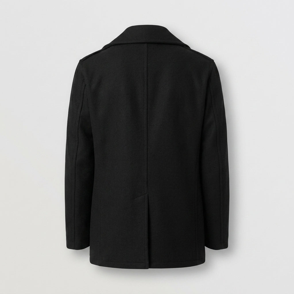 Men’s Dark Blue Wool Navy Peacoat – Classic Double-Breasted Winter Coat