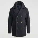 Men’s Dark Navy Fleece Peacoat – Classic Double-Breasted Winter Coat