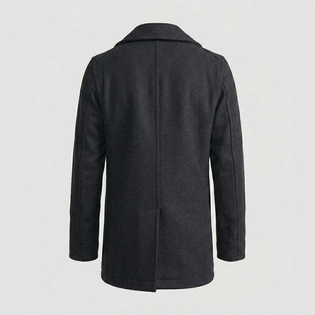 Men’s Dark Navy Fleece Peacoat – Classic Double-Breasted Winter Coat