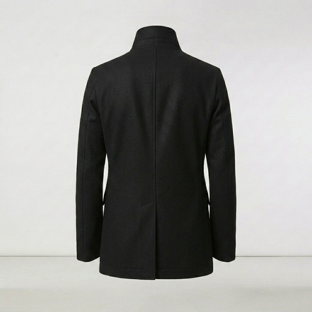 Men’s Black Navy Fleece Peacoat – Classic Double-Breasted Winter Coat