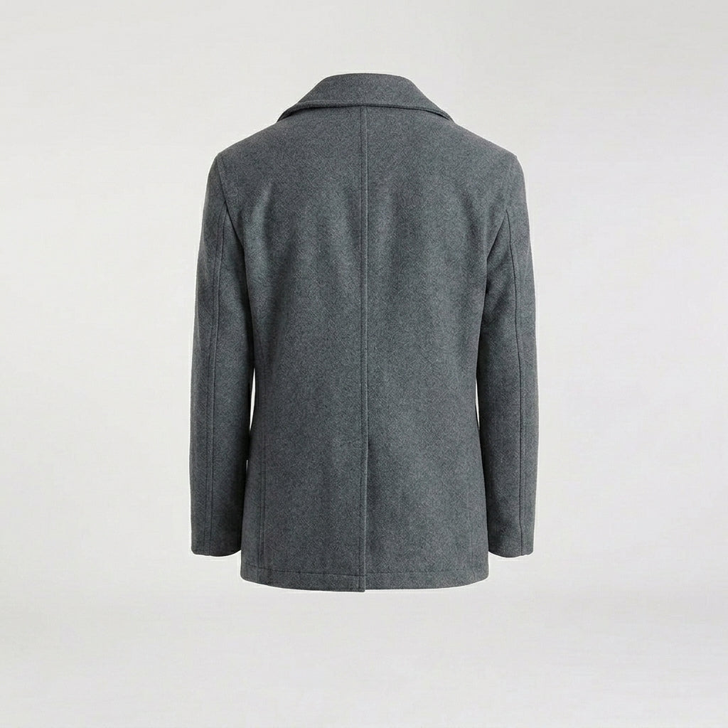 Men’s Grey Wool Peacoat – Classic Double-Breasted Winter Coat