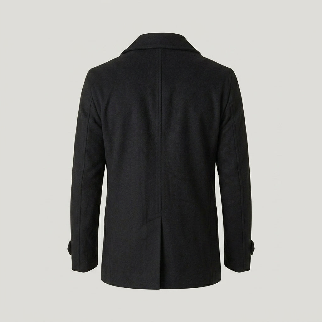 Men’s Black Navy Wool Peacoat – Classic Double-Breasted Winter Coat