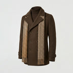 Men’s Brown Fleece Peacoat – Classic Double-Breasted Winter Coat