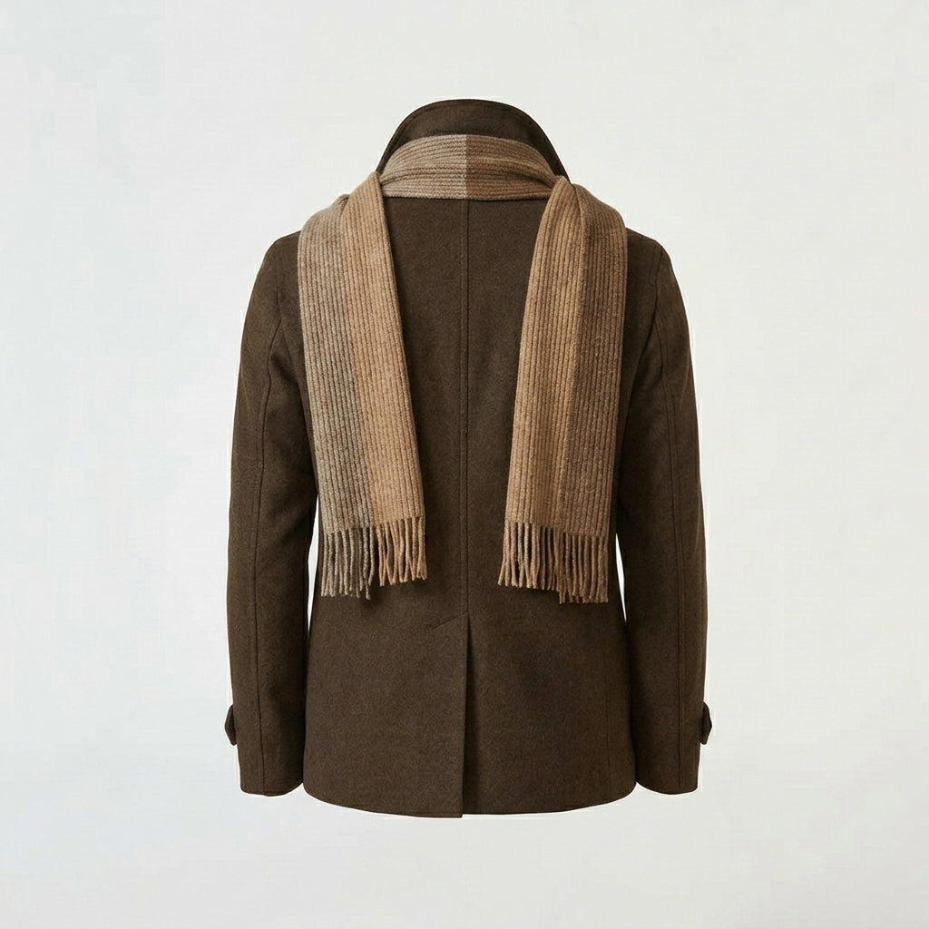 Men’s Brown Fleece Peacoat – Classic Double-Breasted Winter Coat