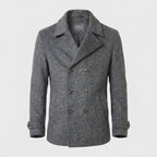 Men’s Grey Marle Fleece Peacoat – Classic Double-Breasted Winter Coat