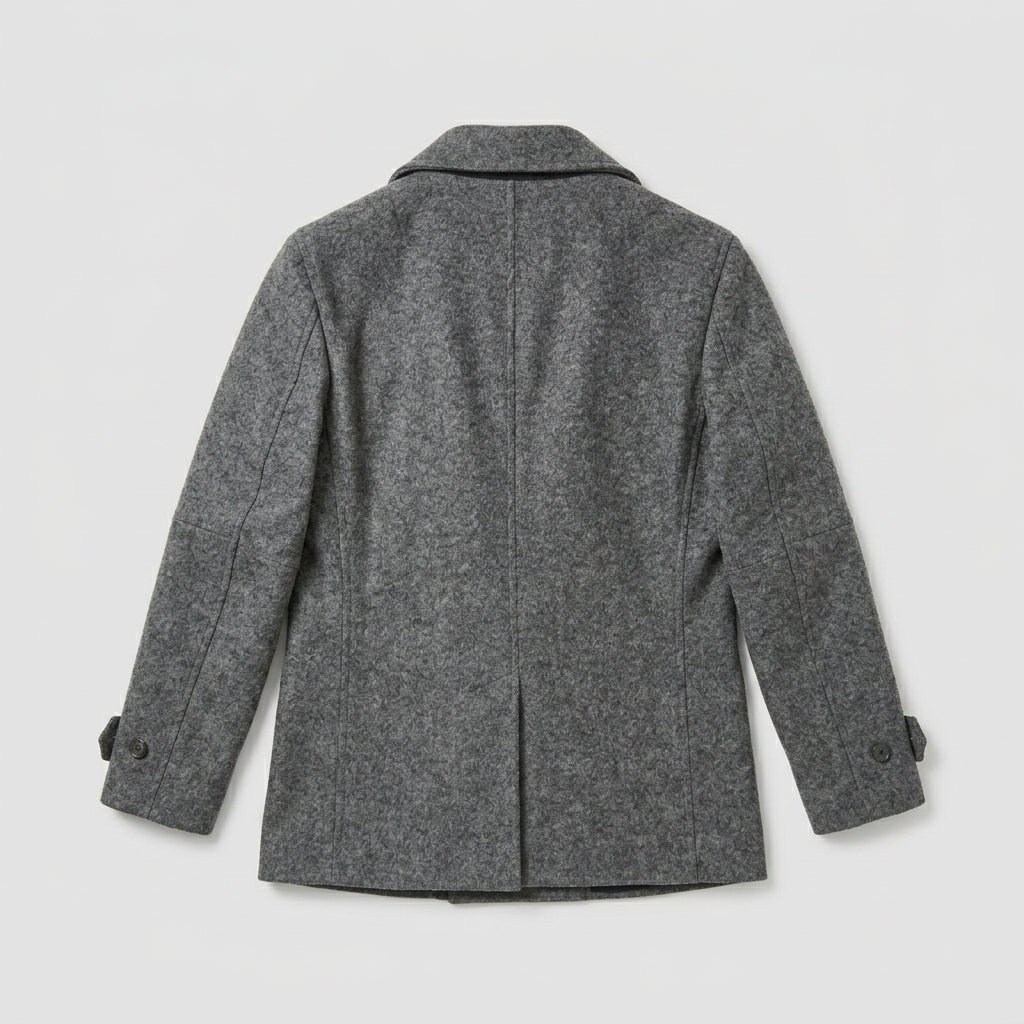 Men’s Grey Marle Fleece Peacoat – Classic Double-Breasted Winter Coat