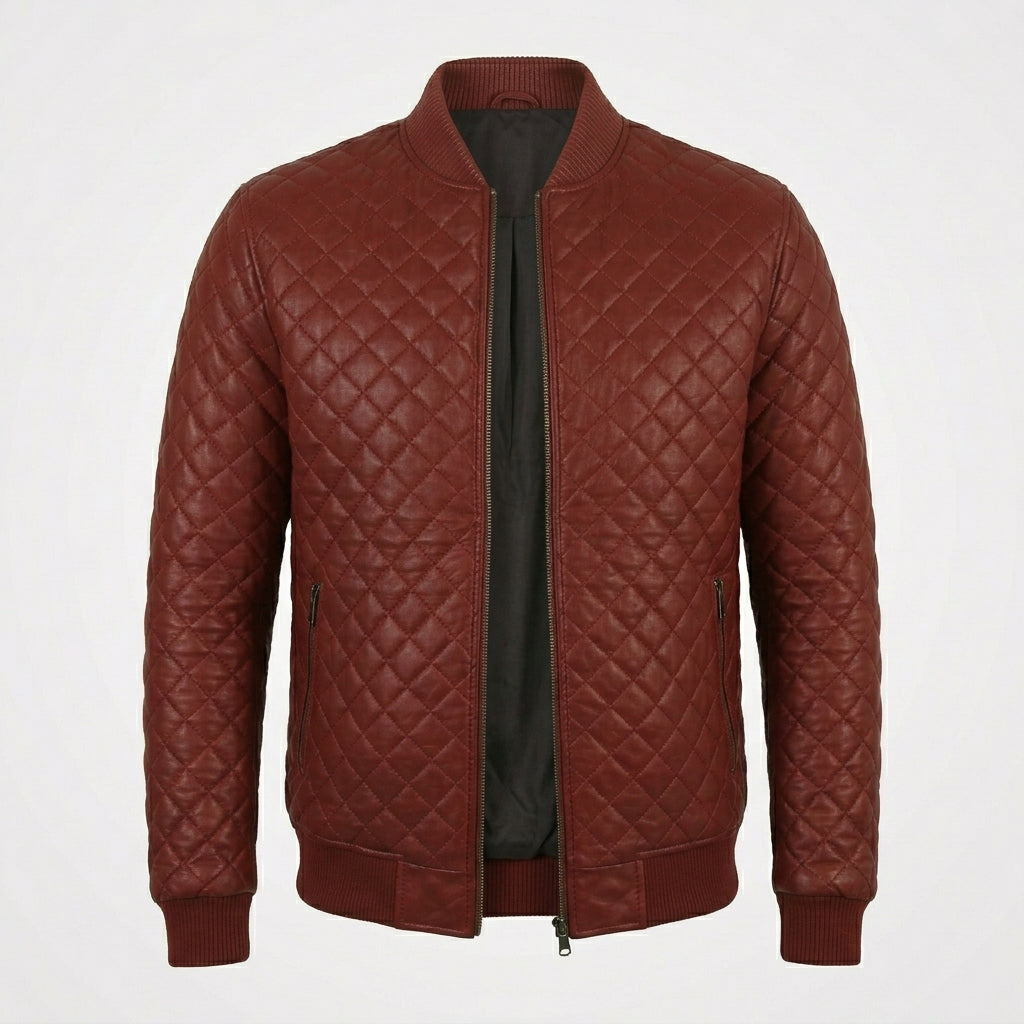 Men’s Lambskin Quilted Leather Jacket – Slim Fit Biker Style