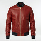 Men’s Fashion Lambskin Red Leather Bomber Jacket