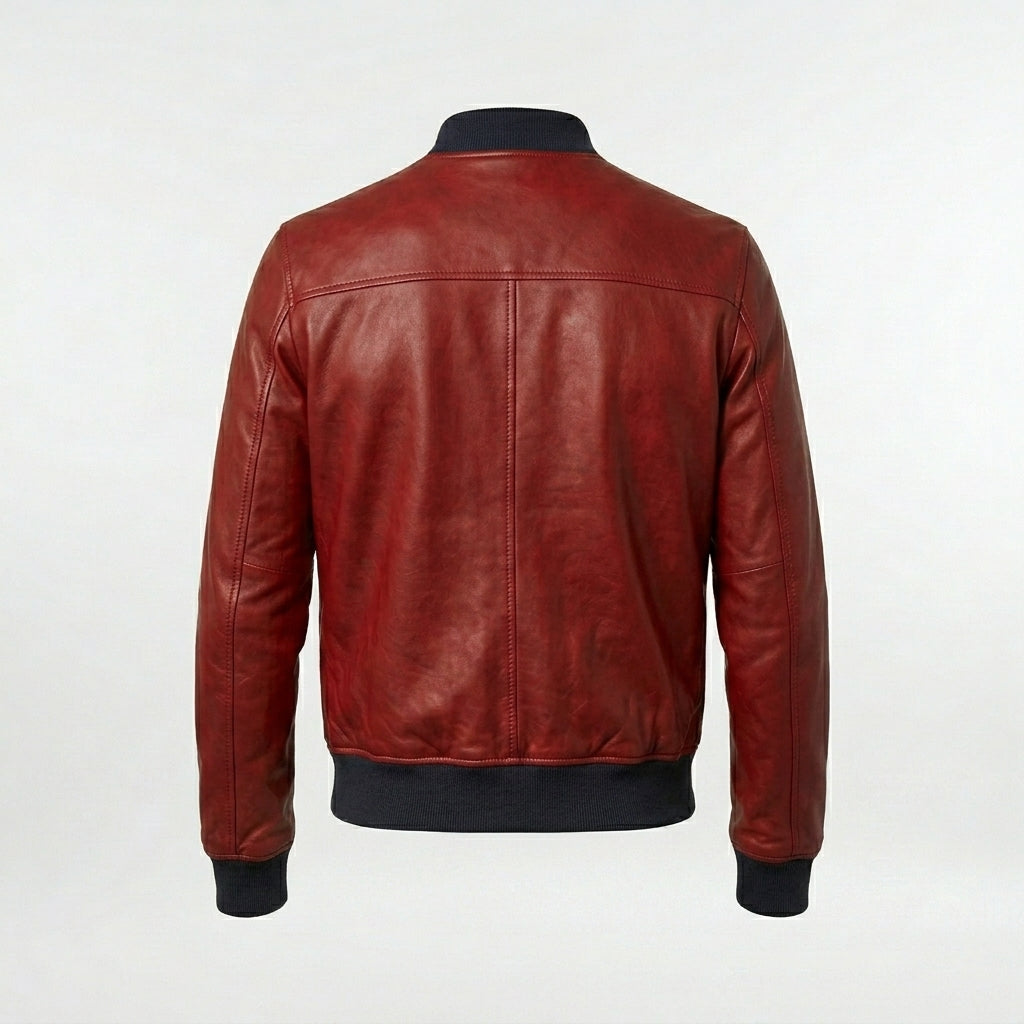 Men’s Fashion Lambskin Red Leather Bomber Jacket