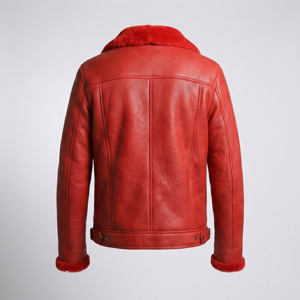 Men’s Red Shearling Trucker Leather Jacket