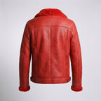 Men’s Red Shearling Trucker Leather Jacket