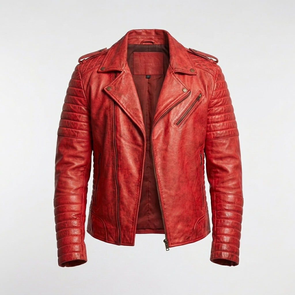 Men’s Red Lambskin Leather Brando Biker Jacket