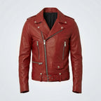 Men’s Red Real Leather Biker Jacket – Bold Slim Fit Moto Style