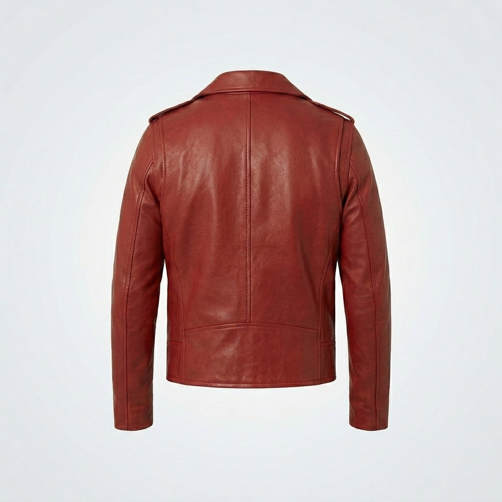 Men’s Red Real Leather Biker Jacket – Bold Slim Fit Moto Style