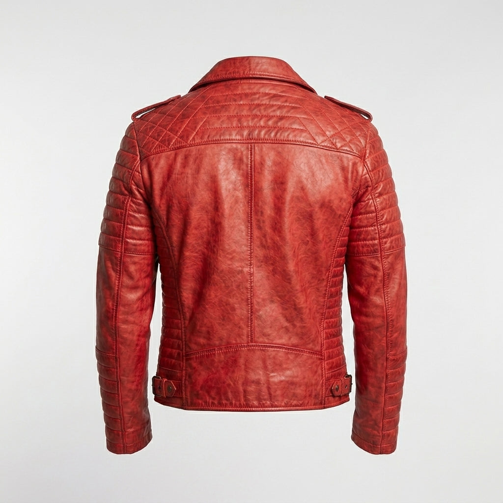 Men’s Red Lambskin Leather Brando Biker Jacket