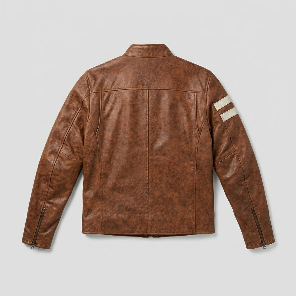 Men’s Red Leather Motorcycle Biker Jacket – Slim Fit Moto Style