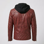 Men’s Red Leather Hooded Biker Jacket – Slim Fit Moto Style