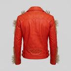 Men’s Red Studded Leather Biker Jacket