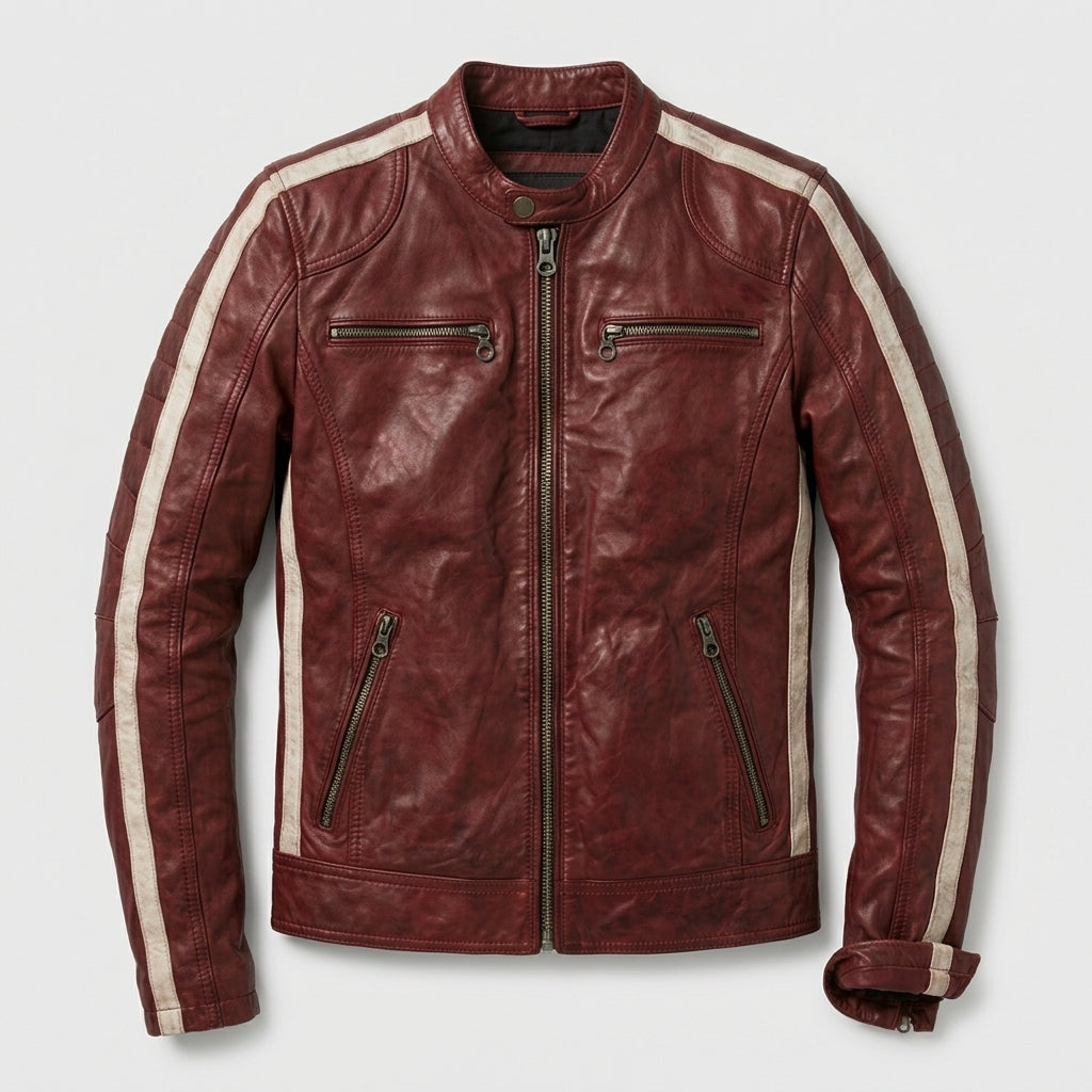 Men’s Red Lambskin Leather Biker Jacket