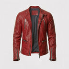 Men’s Red Slim Fit Biker Leather Jacket – Modern Moto Style