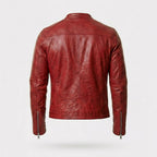 Men’s Red Slim Fit Biker Leather Jacket – Modern Moto Style