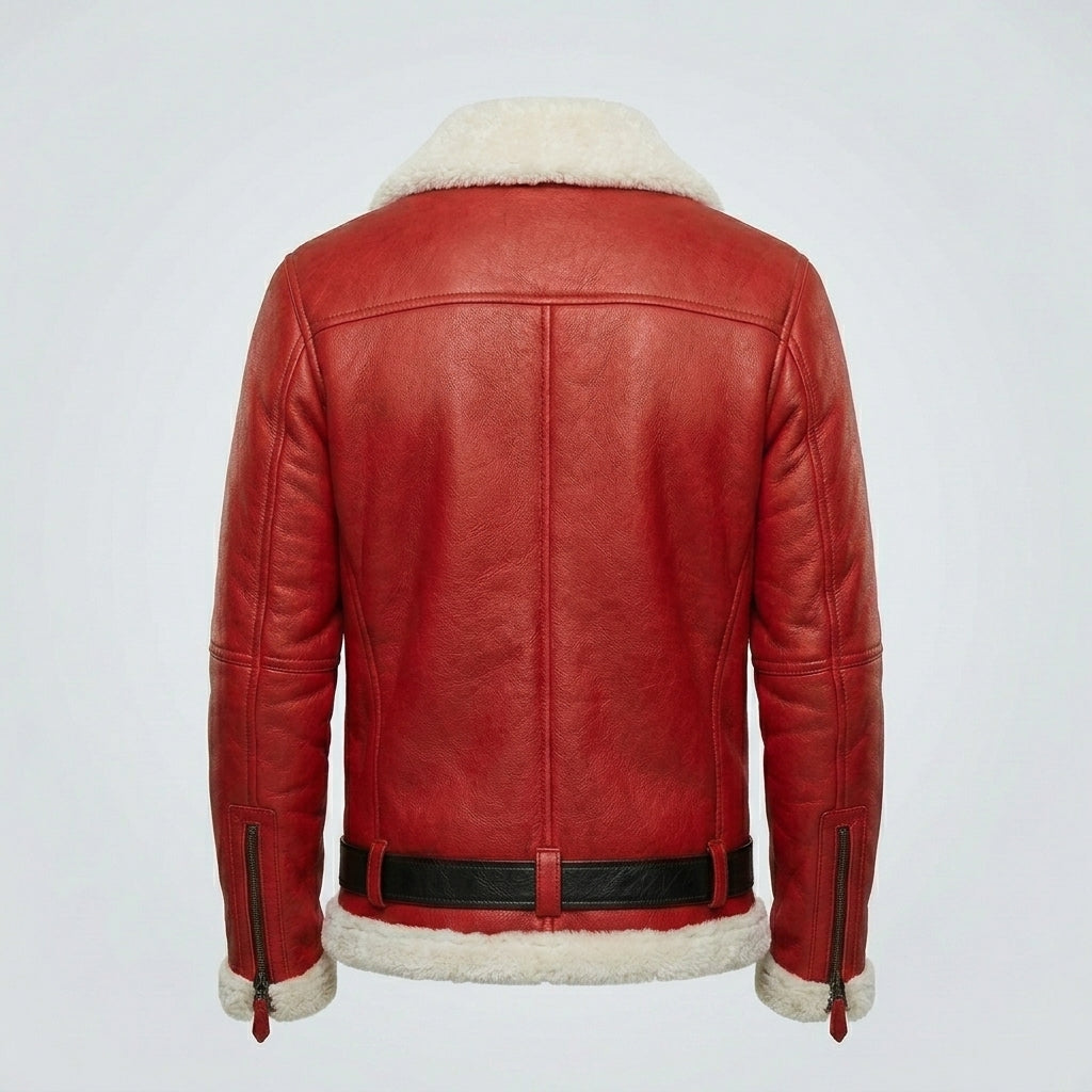 Men’s Santa Claus Sheepskin Leather Christmas Bomber Jacket