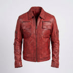 Men’s Red Winter Leather Jacket – Premium Warm Slim Fit Style