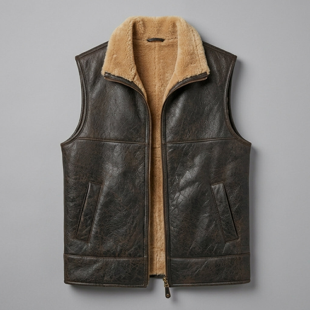 Men’s B3 RAF Aviator Shearling Leather Vest – Flight Bomber Style