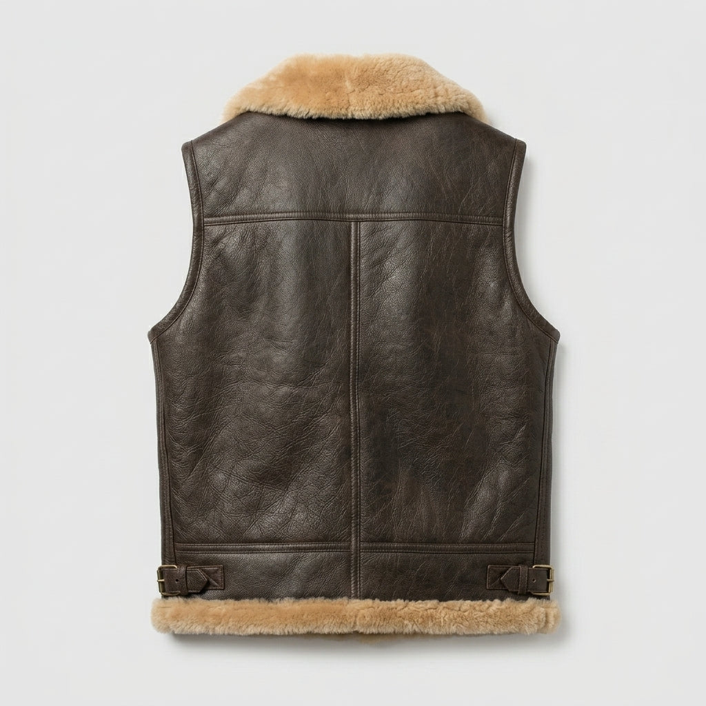 Men’s Black Leather Sheepskin Gilet Vest – Shearling Winter Style