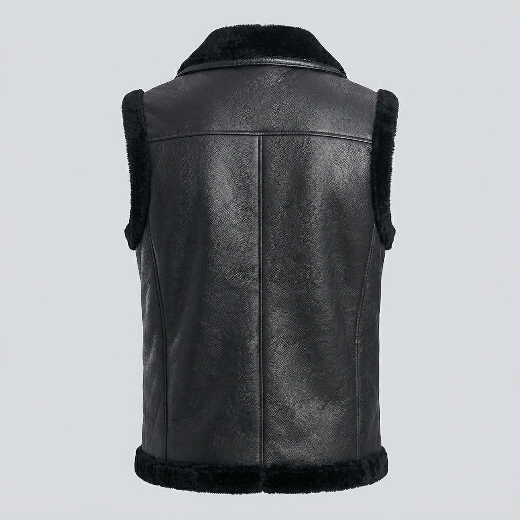 Men’s Black Shearling Sheepskin Leather Vest – Premium Winter Gilet