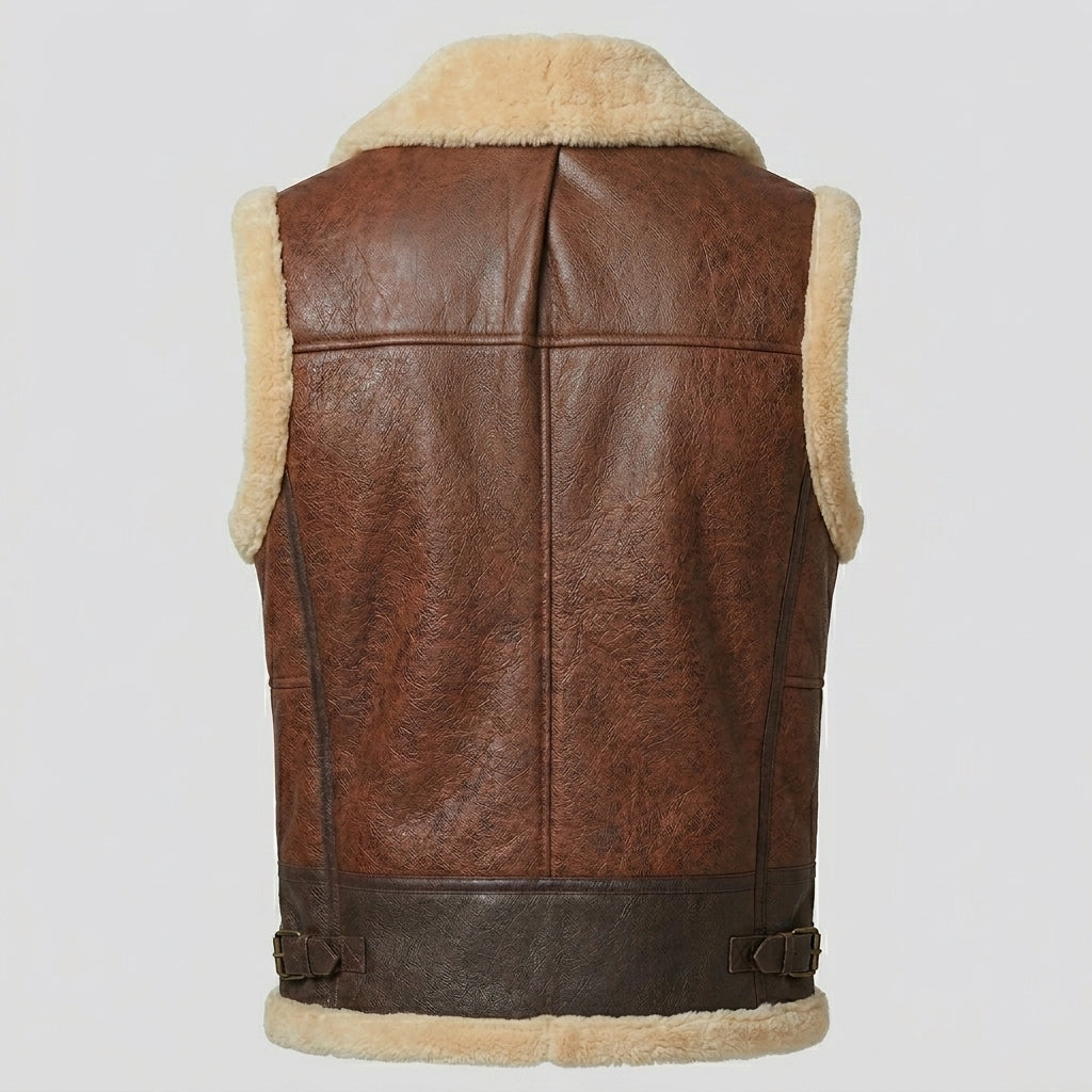 Men’s Brown Shearling Leather Vest – Premium Sheepskin Winter Gilet