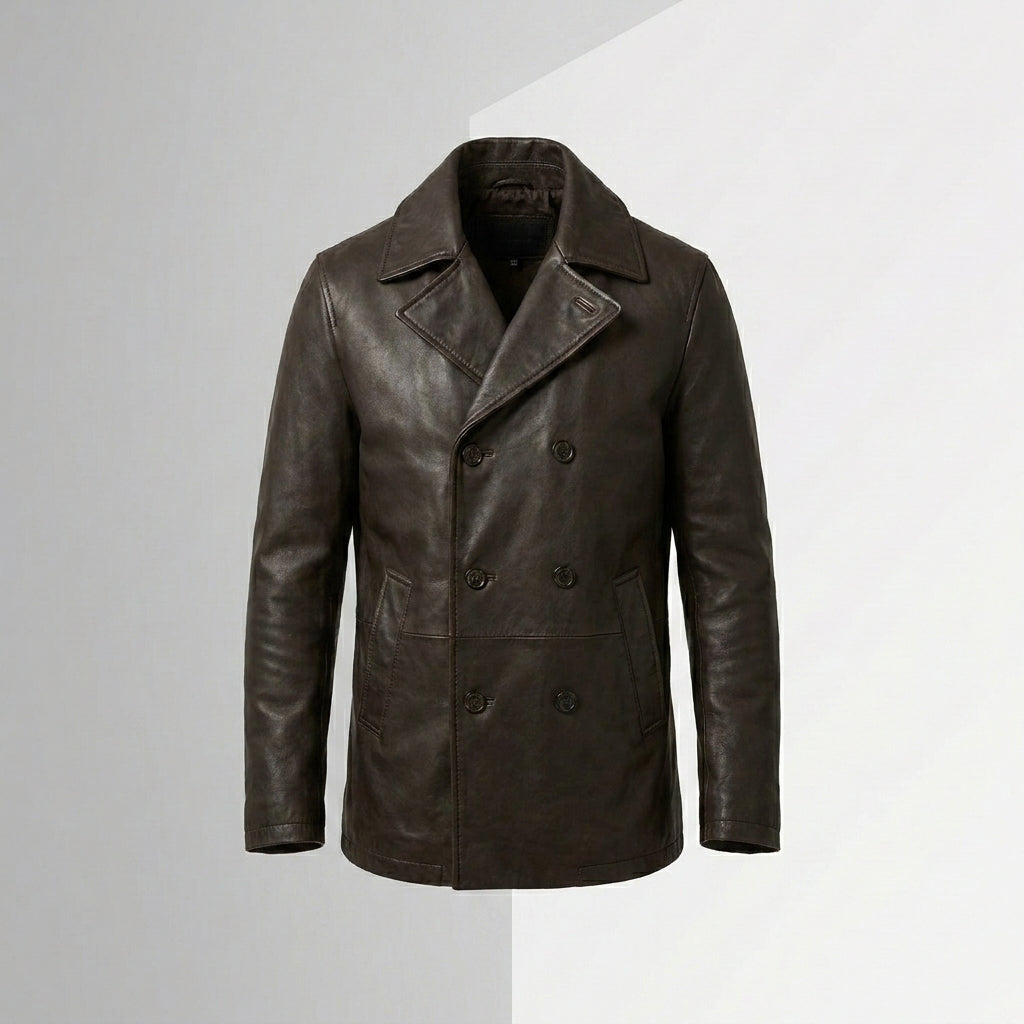 Strellson Foster Mocha Brown Leather Peacoat Jacket