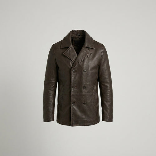 Infinity Brown Genuine Leather Pea Coat