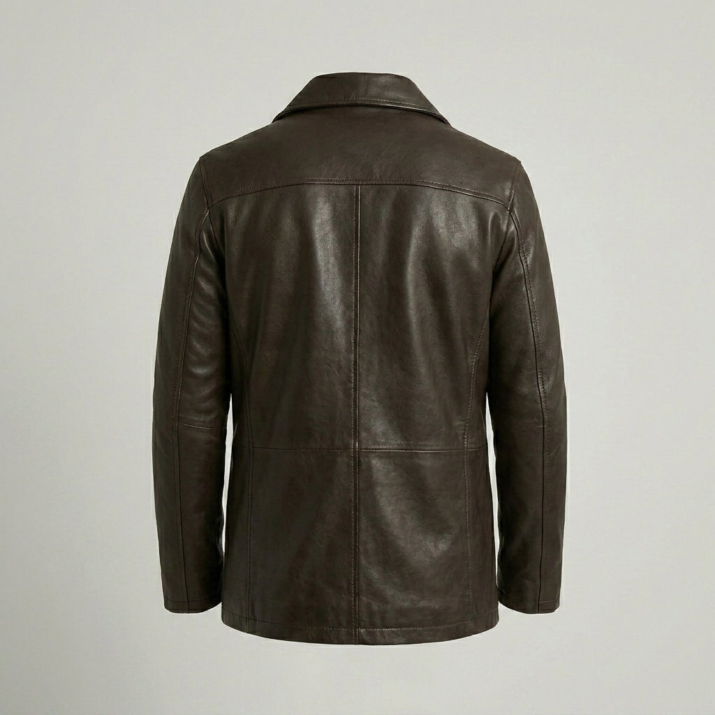 Infinity Brown Genuine Leather Pea Coat