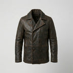 Gipsy Distressed Brown Leather Pea Coat Jacket