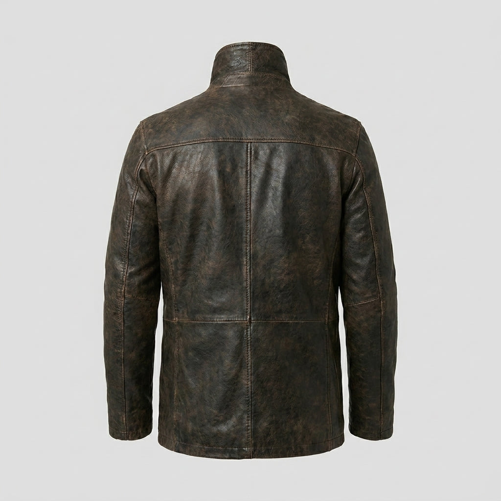 Gipsy Distressed Brown Leather Pea Coat Jacket