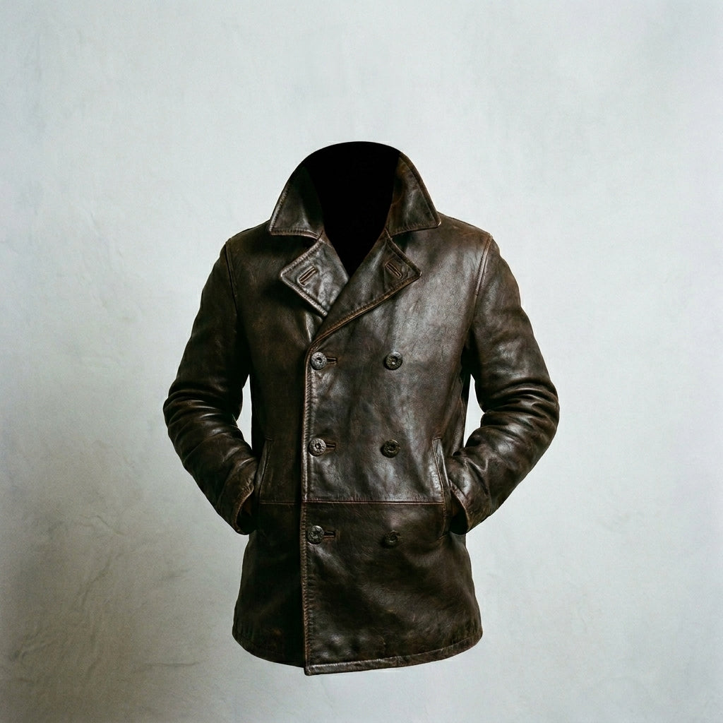 Vintage 1940s Malungs Swedish Goatskin Leather Peacoat