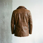Men's Brown Double-Breasted Leather Peacoat