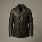 Men's Vintage Brown Leather Peacoat Jacket