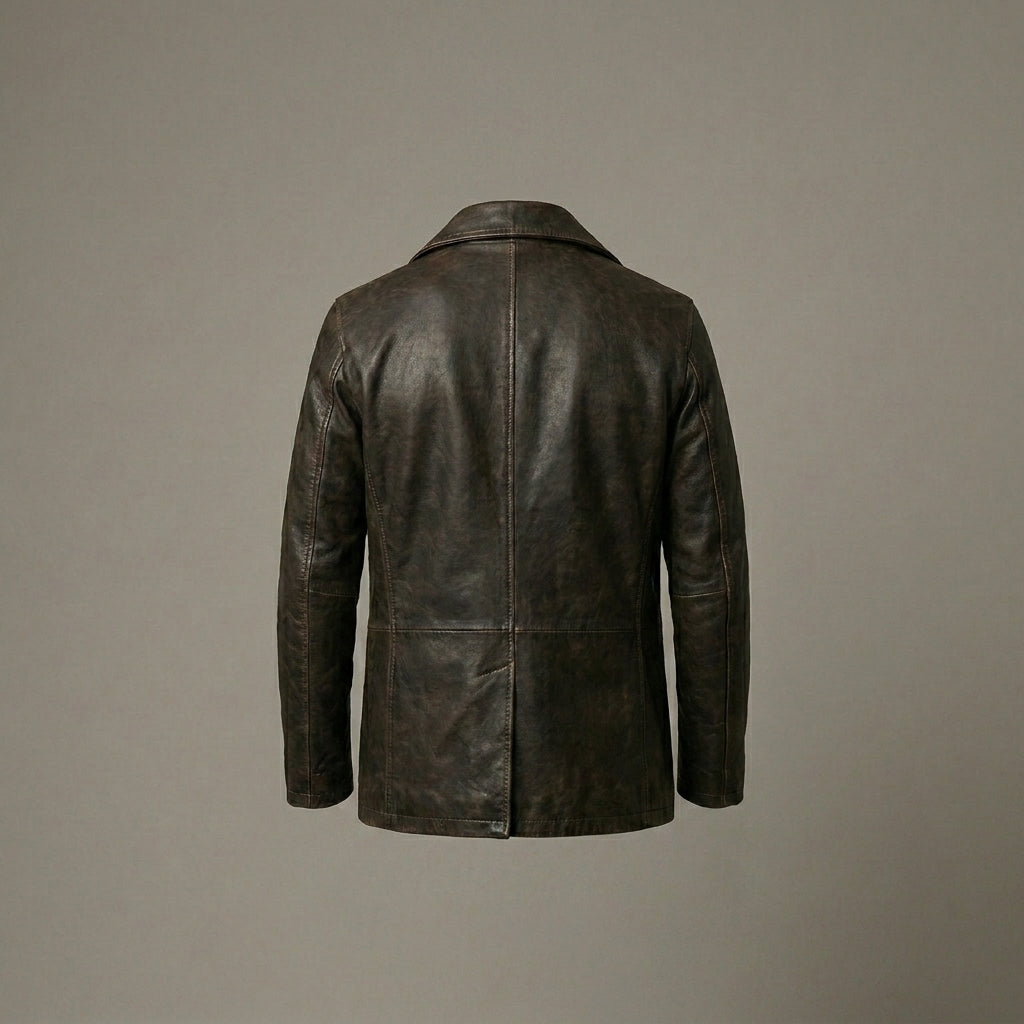 Men's Vintage Brown Leather Peacoat Jacket