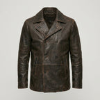 Vintage Brown Leather Peacoat Jacket for Men