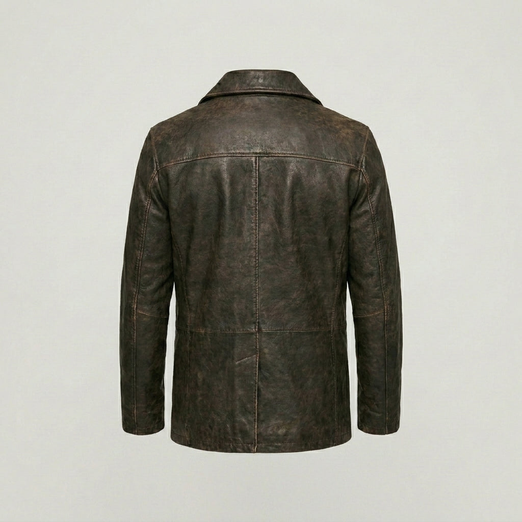 Vintage Brown Leather Peacoat Jacket for Men