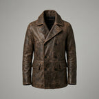 Alex Men’s Double Breasted Brown Leather Peacoat